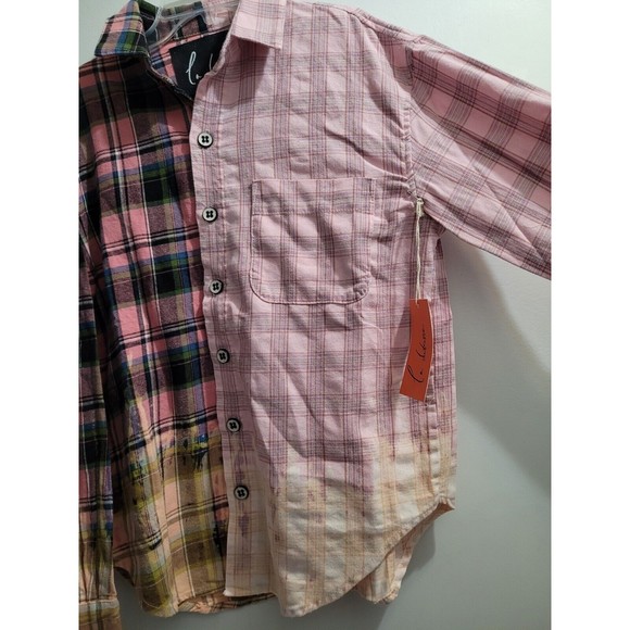 La Detresse Bleach Scorpio Flannel Color Block Oversized Plaid Shirt Small NWT - Picture 3 of 12